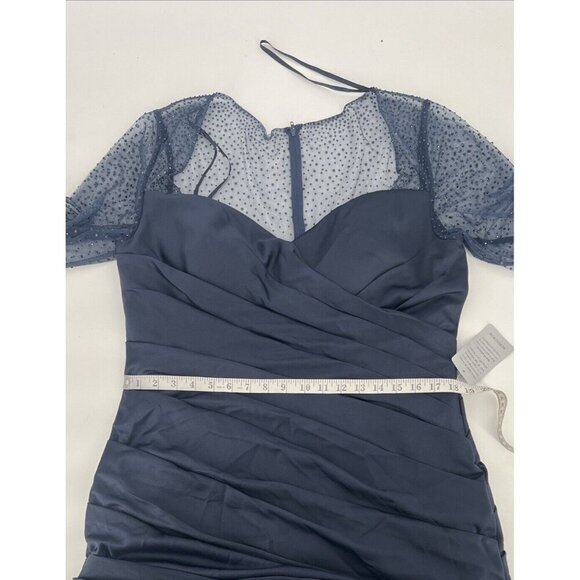 La Femme Womens 14 Navy Blue Satin Illusion Beaded Mermaid Formal Gownever wore. - Picture 12 of 12